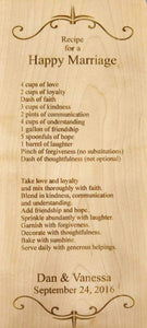 Personalized "Happy Marriage Recipe" Bread Board!