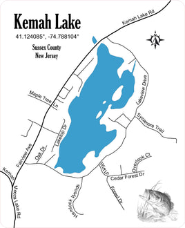Kemah Lake NJ - Laser Cut Wood Map