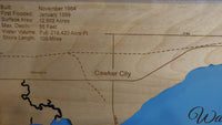 Waconda Lake, Kansas - laser cut wood map