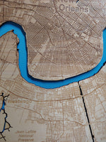 New Orleans, Louisiana Coastal Map - laser cut wood map