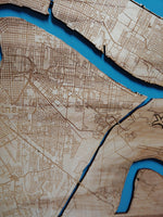 New Orleans, Louisiana Coastal Map - laser cut wood map