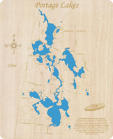 Portage Lakes, Ohio - laser cut wood map