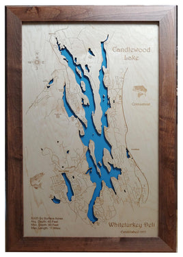 Candlewood Lake, Connecticut - Laser Cut Wood Map