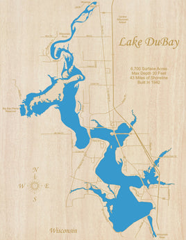 Lake DuBay, WI - Laser Cut Wood Map