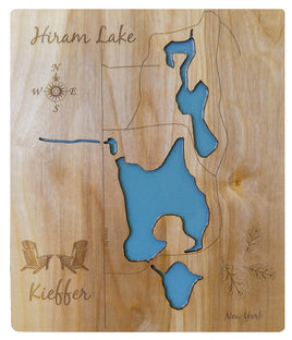 Hiram Lake, New York - Laser Cut Wood Map