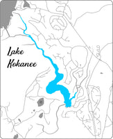 Lake Kokanee, Washington - Laser Cut Wood Map