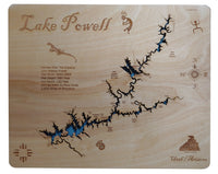 Lake Powell in Utah and Arizona - Laser Cut Wood Map