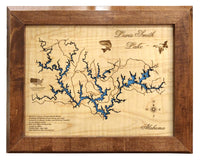 Lewis Smith Lake, AL - Laser Cut Wood Map