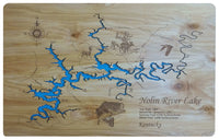 Nolin River Lake, KY - Laser Cut Wood Map