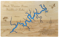Bankhead Lake & Black Warrior River, Alabama- Laser Cut Wood Map