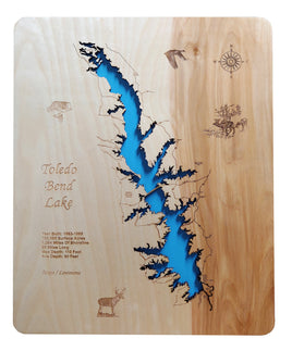 Toledo Bend Lake, Texas / Louisiana - laser cut wood map